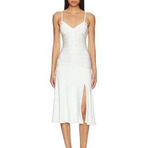 Herve Leger Sophia Dress Bandage Bodice Midi Knee-Length Flowy Skirt Slit